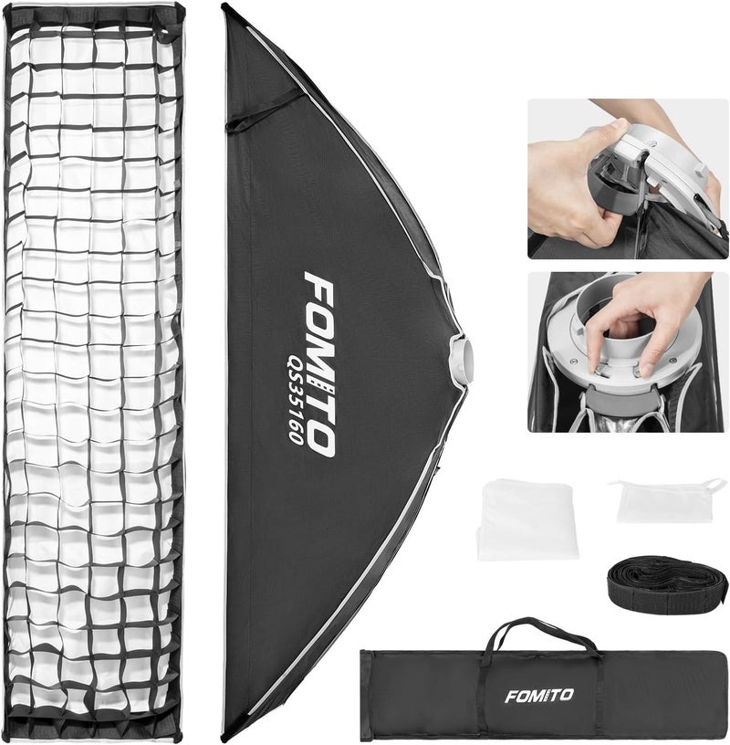 FOMITO 14"x63"/35x160cm Rectangular Softbox, Quick Release Bowens Mount Softbox with Honeycomb Grid, Light Diffusers, Bag for Godox SL-60W SL60IID SL150R SL300R Aputure 120d etc - Image 1
